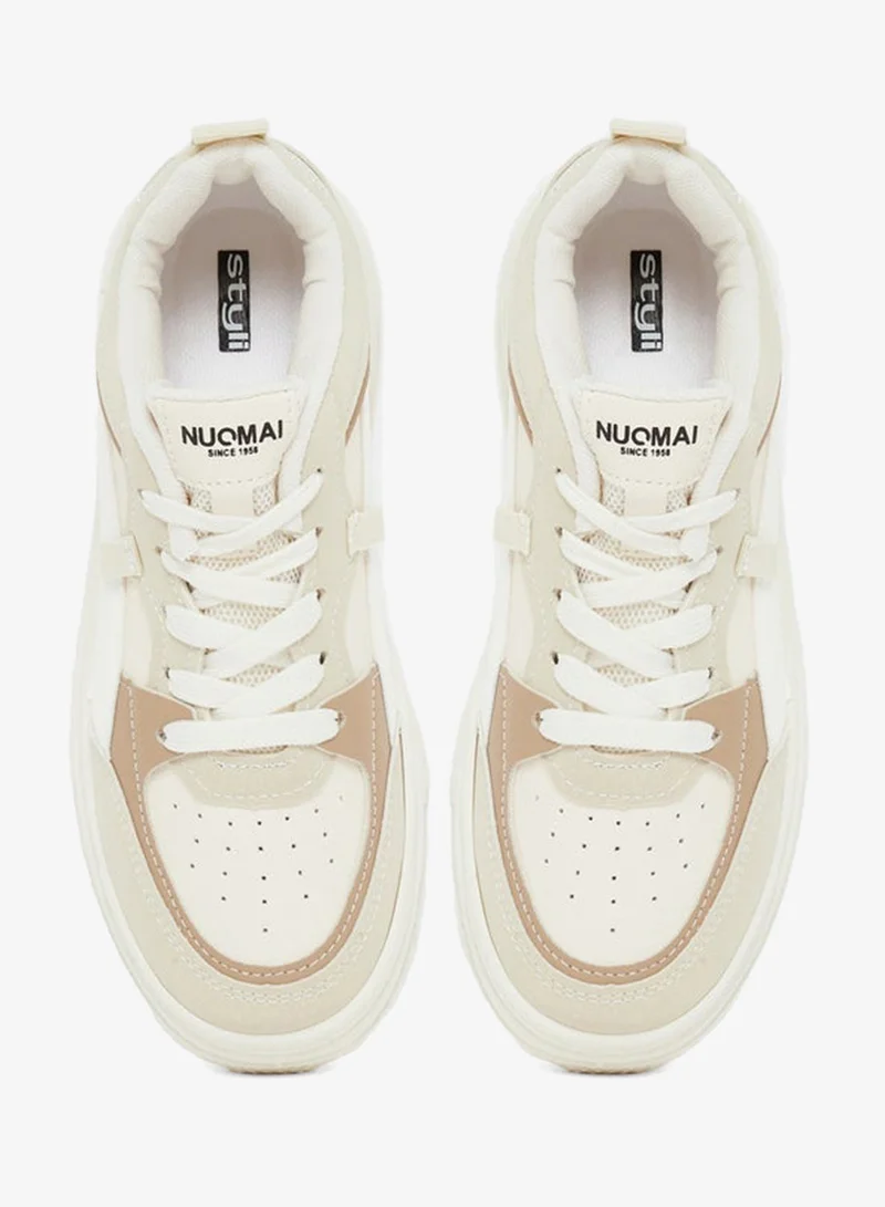 Styli Active  Beige Contrast Panel Flatform Sneakers for Women | Best Price UAE
