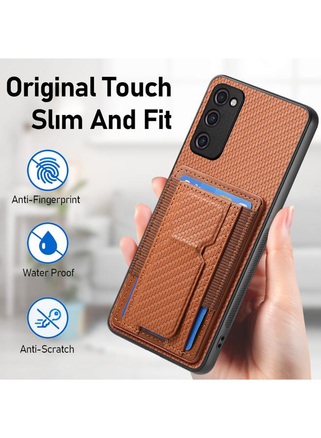 S-TOP Case For Samsung Galaxy S20 FE Carbon Fiber Fold Stand Elastic Card Bag Phone Case - Image 5