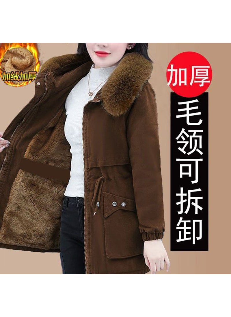 Generic - Womens Cotton Parka Winter Fleece Thick Warm Coat New Dark brown - Image 1