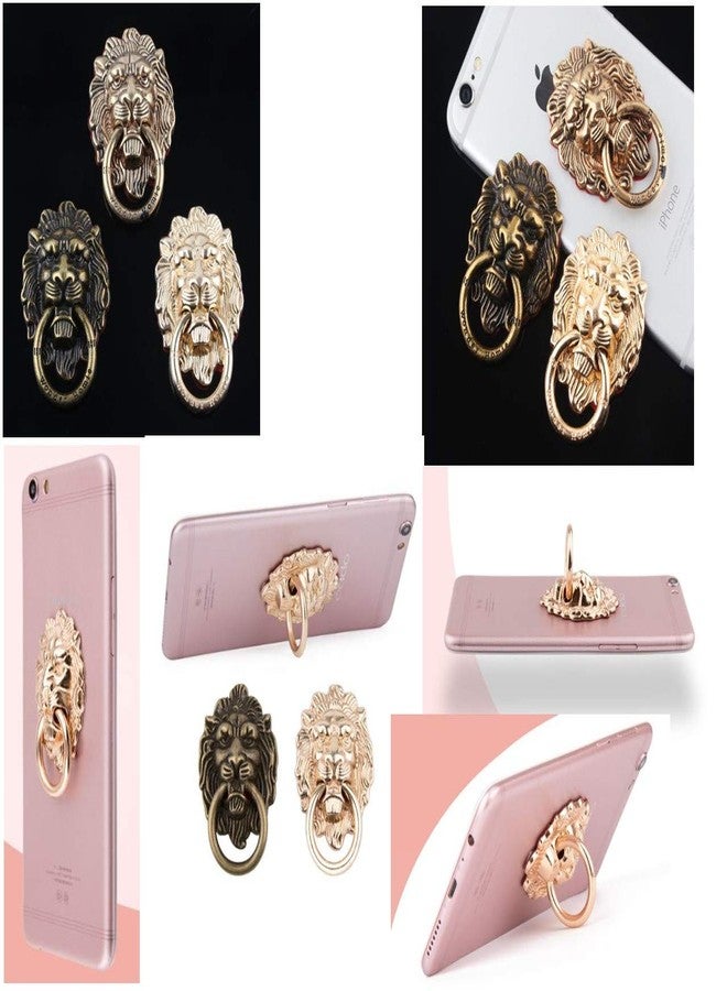 Ailifly Lion Pattern Cell Phone Ring Stand Holder Colorful Cute Pattern Painted Universal Metal Buckle Finger Ring Kickstand Compatible Various Smartphones Tablet Or Phone Cases (Gold) - Image 4