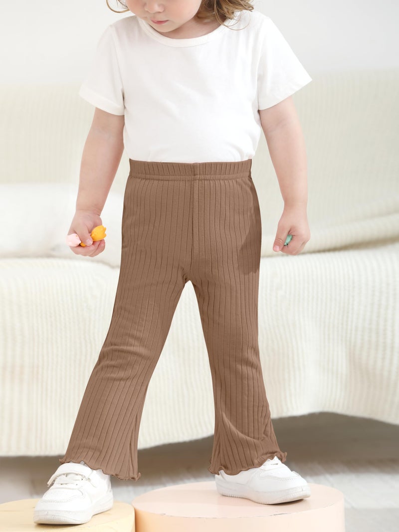 Resinta 4 Packs Baby Girl Flare Pants Solid Toddler Bell Bottoms Trousers Cotton Ribbed Ruffle Pants - Image 2