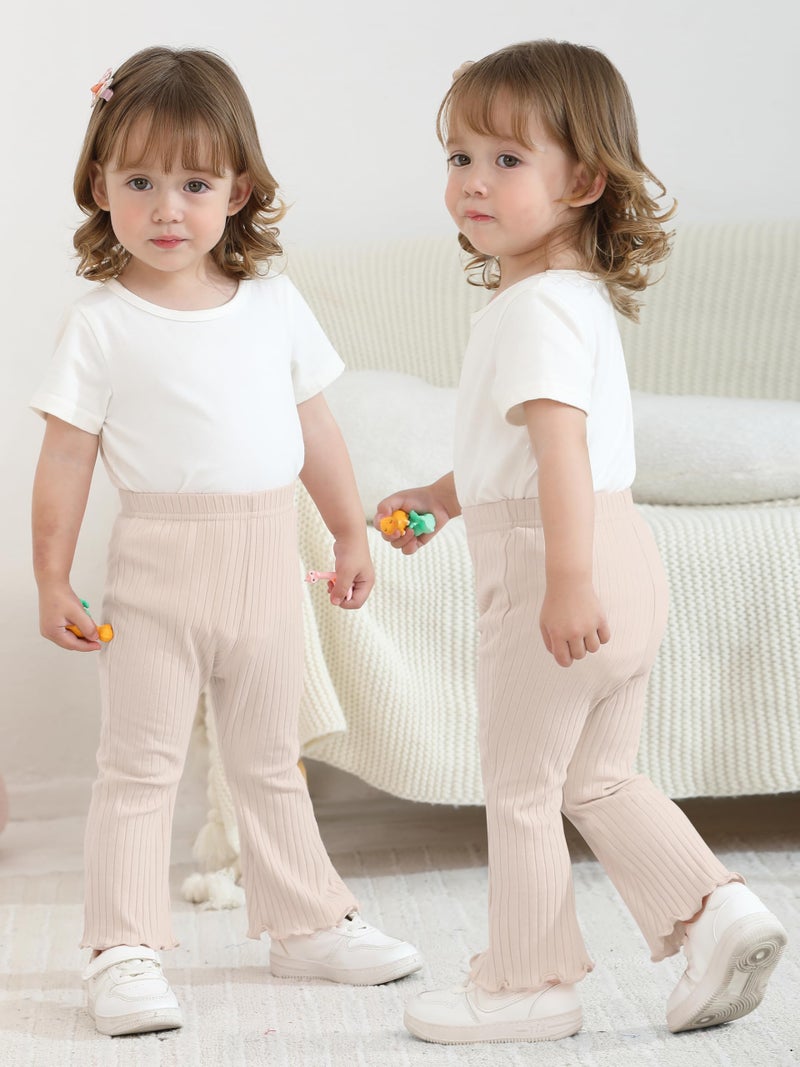 Resinta 4 Packs Baby Girl Flare Pants Solid Toddler Bell Bottoms Trousers Cotton Ribbed Ruffle Pants - Image 3