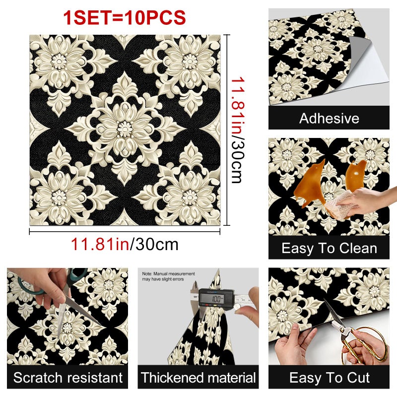HOMETITUTE 10PCS 12x12 Inch Baroque Floral Peel and Stick Floor Tiles Removable Self Adhesive Vinyl Flooring Stickers for Bathroom Living Room Bedroom Home Decor - Image 4