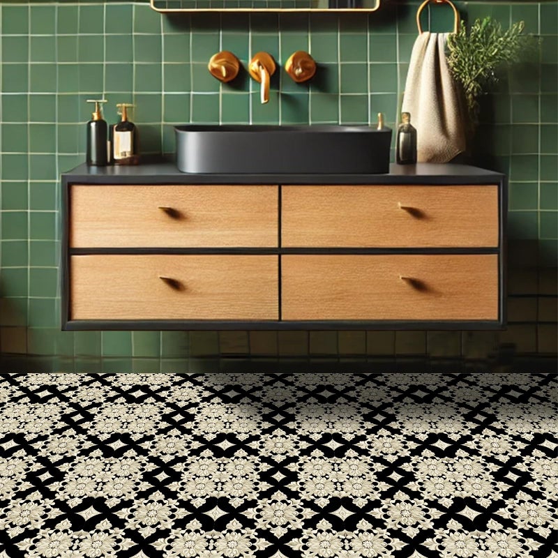 HOMETITUTE 10PCS 12x12 Inch Baroque Floral Peel and Stick Floor Tiles Removable Self Adhesive Vinyl Flooring Stickers for Bathroom Living Room Bedroom Home Decor - Image 5