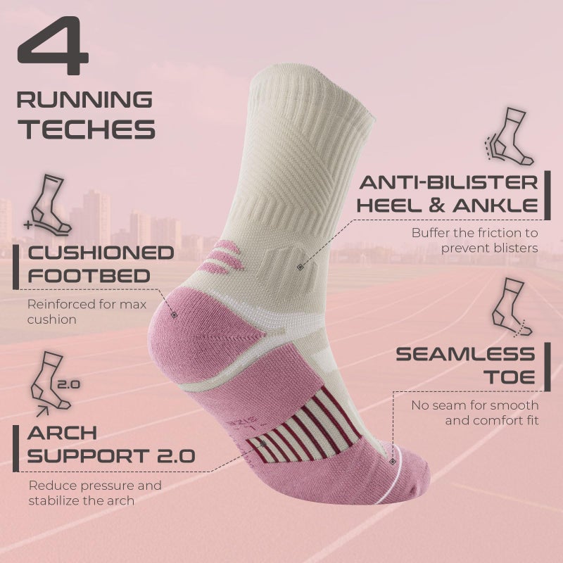Rahhint Compression Running Socks for Women 3 Pairs, Anti-Blister Moisture Wicking Boot Crew Cushion Athletic Workout Socks - Image 5