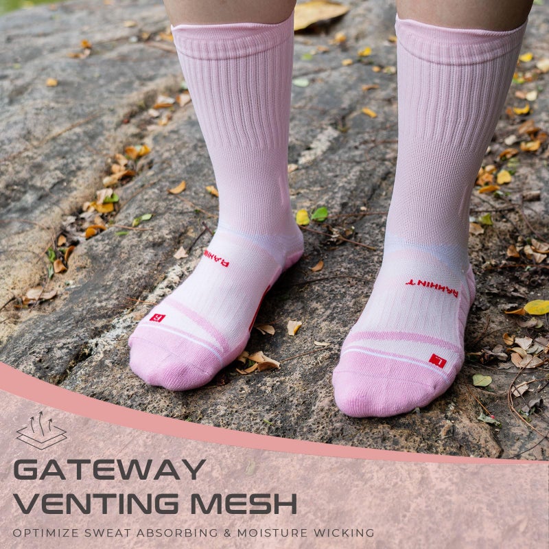Rahhint Compression Running Socks for Women 3 Pairs, Anti-Blister Moisture Wicking Boot Crew Cushion Athletic Workout Socks - Image 3