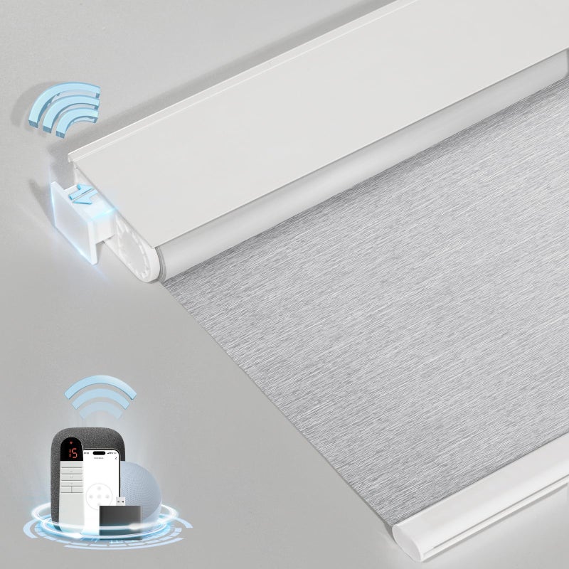 MANSNIX ستائر مانسنيكس الذكية المتحركة مع جهاز التحكم عن بعد بدون حبال تصميم بدون حفر ستائر رول كهربائية معتمة للنوافذ رمادي 32 × 72