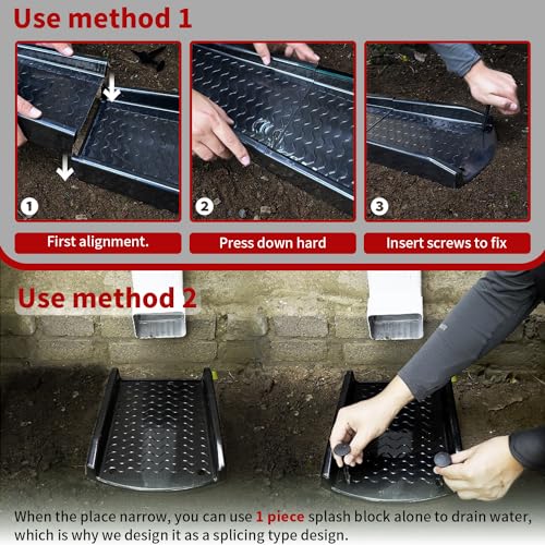 NAACOO 2 Pack Downspout Splash Block, NAACOO 24" Rain Gutter Downspout Extensions/Extender with 4pc Fixing Nails, Drainage to Protect House Foundations(4 Piece|Black) - Image 3