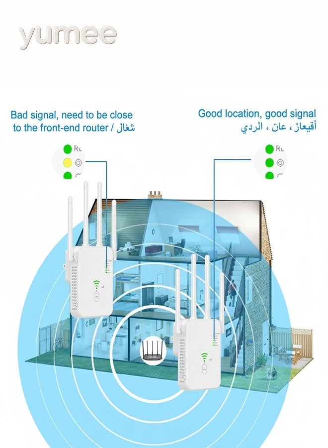 yumee AC1200 1200Mbps Dual Band 5G/2.4G WiFi Extender & Signal Repeater - One-Touch Setup Plug & Play - Image 2