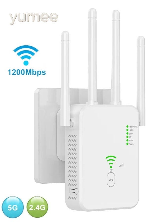 yumee AC1200 1200Mbps Dual Band 5G/2.4G WiFi Extender & Signal Repeater - One-Touch Setup Plug & Play - Image 1
