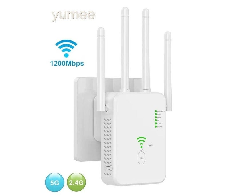 يمي موسع نطاق واي فاي AC1200 ثنائي النطاق 5G/2.4G ومكرر الإشارة - إعداد بلمسة واحدة، التوصيل والتشغيل - Image 1