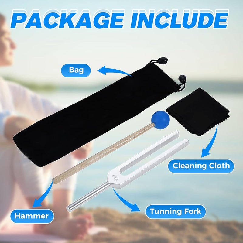 DRELD 432 Hz Tuning Fork Set for Healing, Relaxing, Meditation, Strengthen Chakra, Reliever Stress, Keep Body, Mind and Spirit- with Silicone Hammer Bag Cleaning Cloth - Image 3