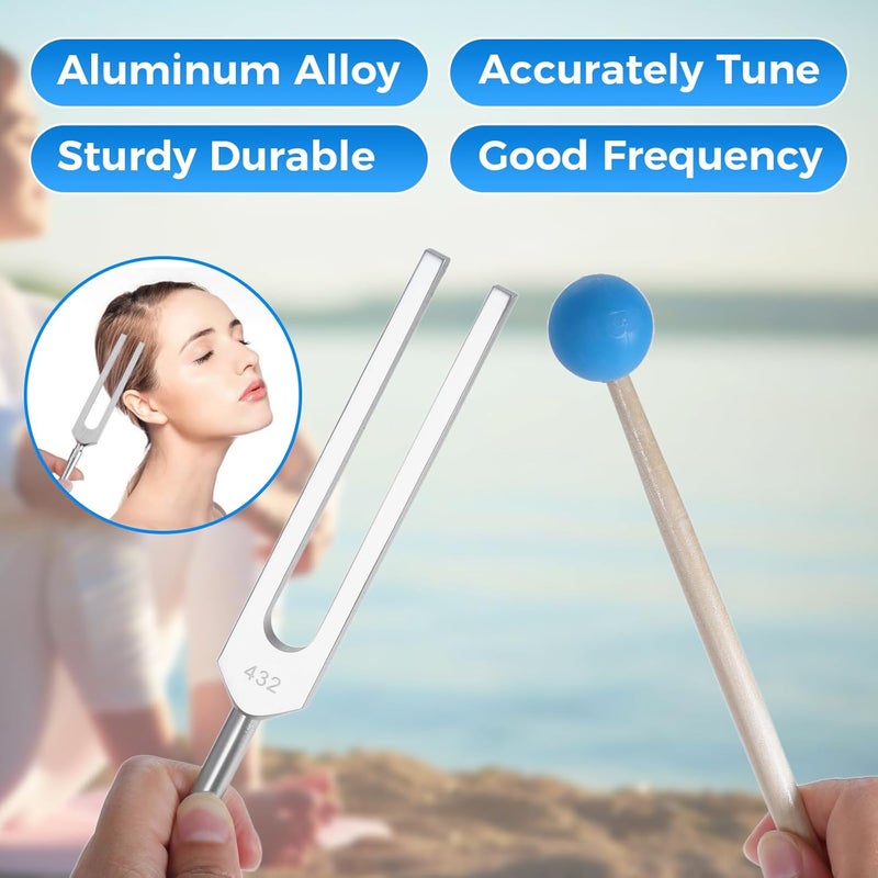 DRELD 432 Hz Tuning Fork Set for Healing, Relaxing, Meditation, Strengthen Chakra, Reliever Stress, Keep Body, Mind and Spirit- with Silicone Hammer Bag Cleaning Cloth - Image 4