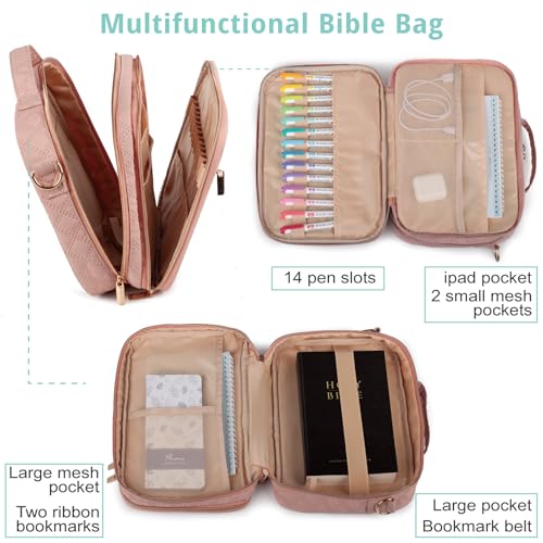 Bunnychill 2 Compartment Bible Cover for Women,Large Bible Case with Handles Shoulder Strap,Carrying Bible Bag Scripture Case Church Bag Bible Protective with Pocket - Image 4