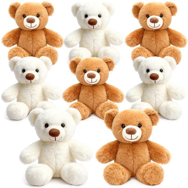 LaRandom 8 Pcs Bears Stuffed Animal Bulk for Baby Shower 10 Inch Cute Stuffed Bear Plush Toy for Valentines Bulk Birthday Party Decorations FavorsWhite Brown - Image 3