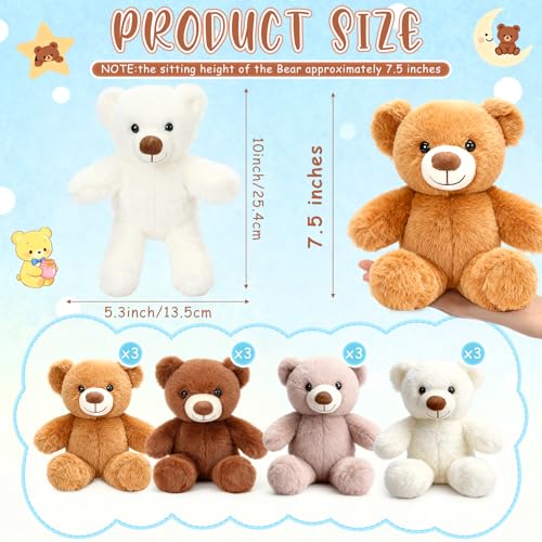 LaRandom 8 Pcs Bears Stuffed Animal Bulk for Baby Shower 10 Inch Cute Stuffed Bear Plush Toy for Valentines Bulk Birthday Party Decorations FavorsWhite Brown - Image 5