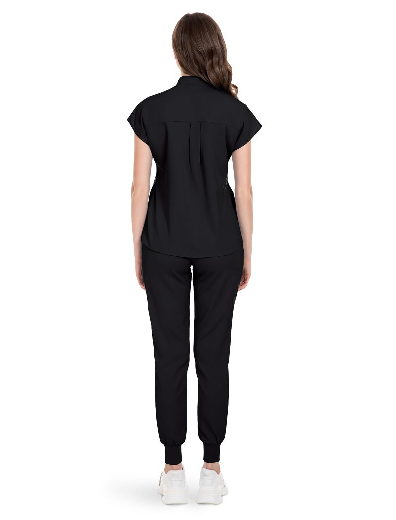 niaahinn Scrubs Set for Women Nurse Uniform Jogger Suit Stretch Top & Pants with Multi Pocket for Nurse Esthetician Workwear (Black, Large) - Image 3