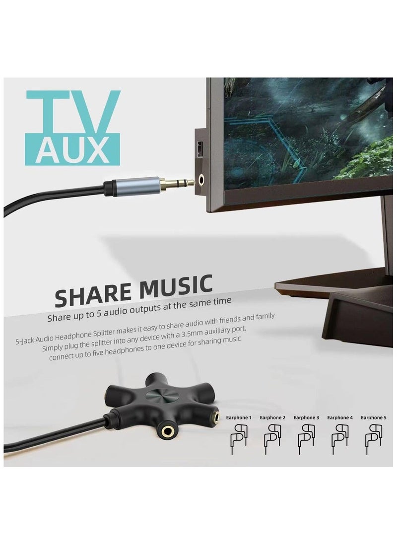 Generic - Audio Splitter Multi Headphone, 5-Way Jack 3.5mm Audio Stereo Headset Splitter Adapter, Headphone Splitter to Connect Up to 5 Devices for Audio Mixing, Shared Experiences, Fit for iPhone, iPad & More - Image 1