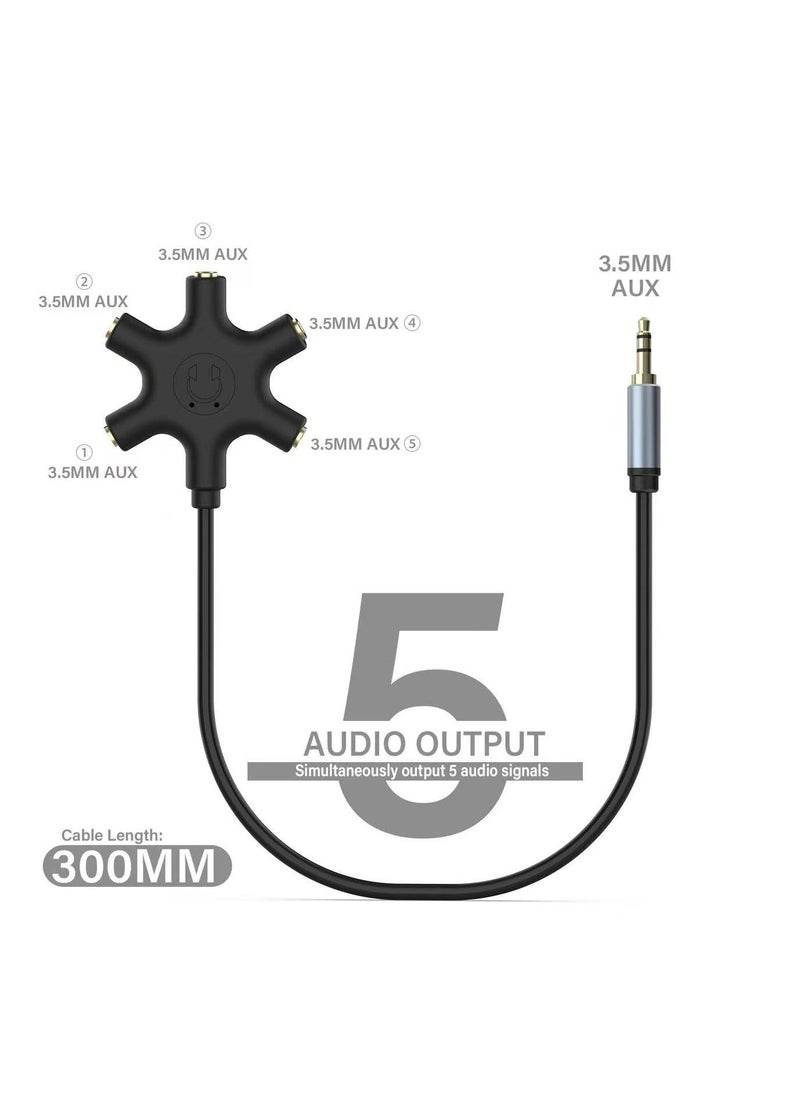 Generic - Audio Splitter Multi Headphone, 5-Way Jack 3.5mm Audio Stereo Headset Splitter Adapter, Headphone Splitter to Connect Up to 5 Devices for Audio Mixing, Shared Experiences, Fit for iPhone, iPad & More - Image 1