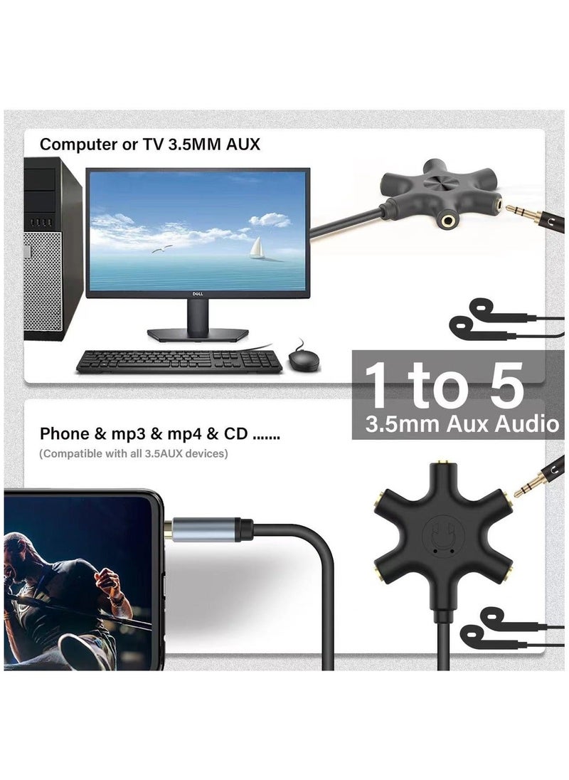 Generic - Audio Splitter Multi Headphone, 5-Way Jack 3.5mm Audio Stereo Headset Splitter Adapter, Headphone Splitter to Connect Up to 5 Devices for Audio Mixing, Shared Experiences, Fit for iPhone, iPad & More - Image 1
