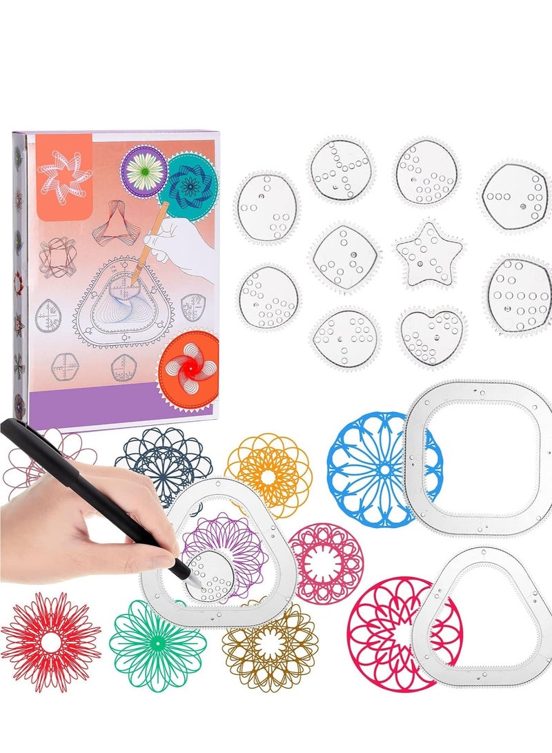 SOLARAE Spirograph Ruler Drawing Set Gears Painting Magic Spiral Tool Plastic Template Art Training Kit for DIY Crafts Kids School Home 18PCS - Image 1