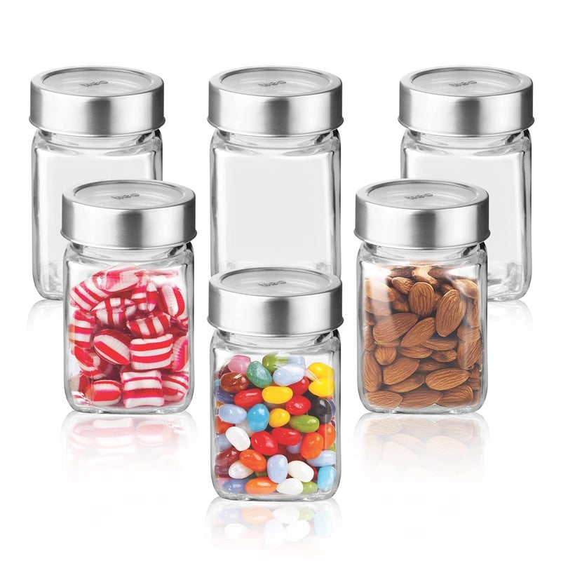 TREO By Milton Cube Storage Glass Jar, Set of 6, 310 ml Each, Transparent, BPA Free, Storage Jar, Kitchen Organizer, Modular, Multipurpose, Cookies Jar - Image 1