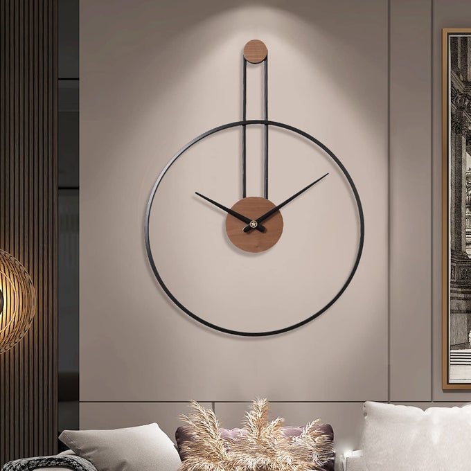 LARGE DECORATIVE WALL CLOCK FOR LIVING ROOMMETAL WALNUT DIAL HOME DECOR SILENT NON TICKING LIGHTWEIGHT CLOCKS FOR BEDROOM STUDY OFFICE DECORATIONS 287216BLACK