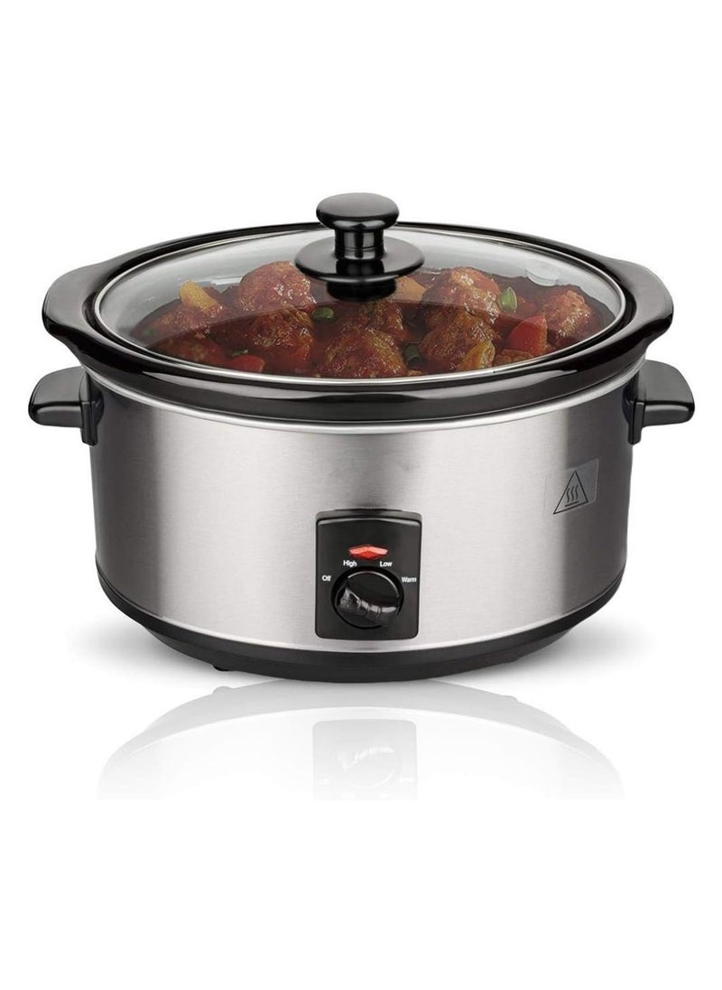 Royalty Line Slowcooker - 6 Liters - With Removable Ceramic Inner Pan - PFAS Free - 320W - Keep Warm Function - Stainless Steel SLC1013  - Image 1
