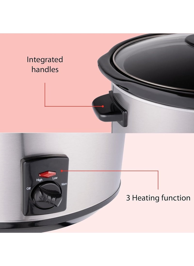 Royalty Line - Slowcooker - 6 Liters - With Removable Ceramic Inner Pan - PFAS Free - 320W - Keep Warm Function - Stainless Steel SLC1013 - Image 1