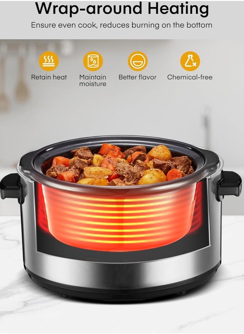 Royalty Line Slowcooker - 6 Liters - With Removable Ceramic Inner Pan - PFAS Free - 320W - Keep Warm Function - Stainless Steel SLC1013  - Image 5