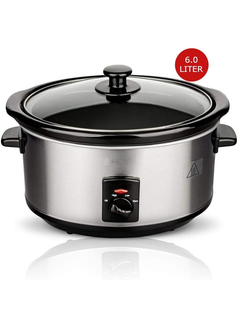 Royalty Line Slowcooker - 6 Liters - With Removable Ceramic Inner Pan - PFAS Free - 320W - Keep Warm Function - Stainless Steel SLC1013  - Image 2