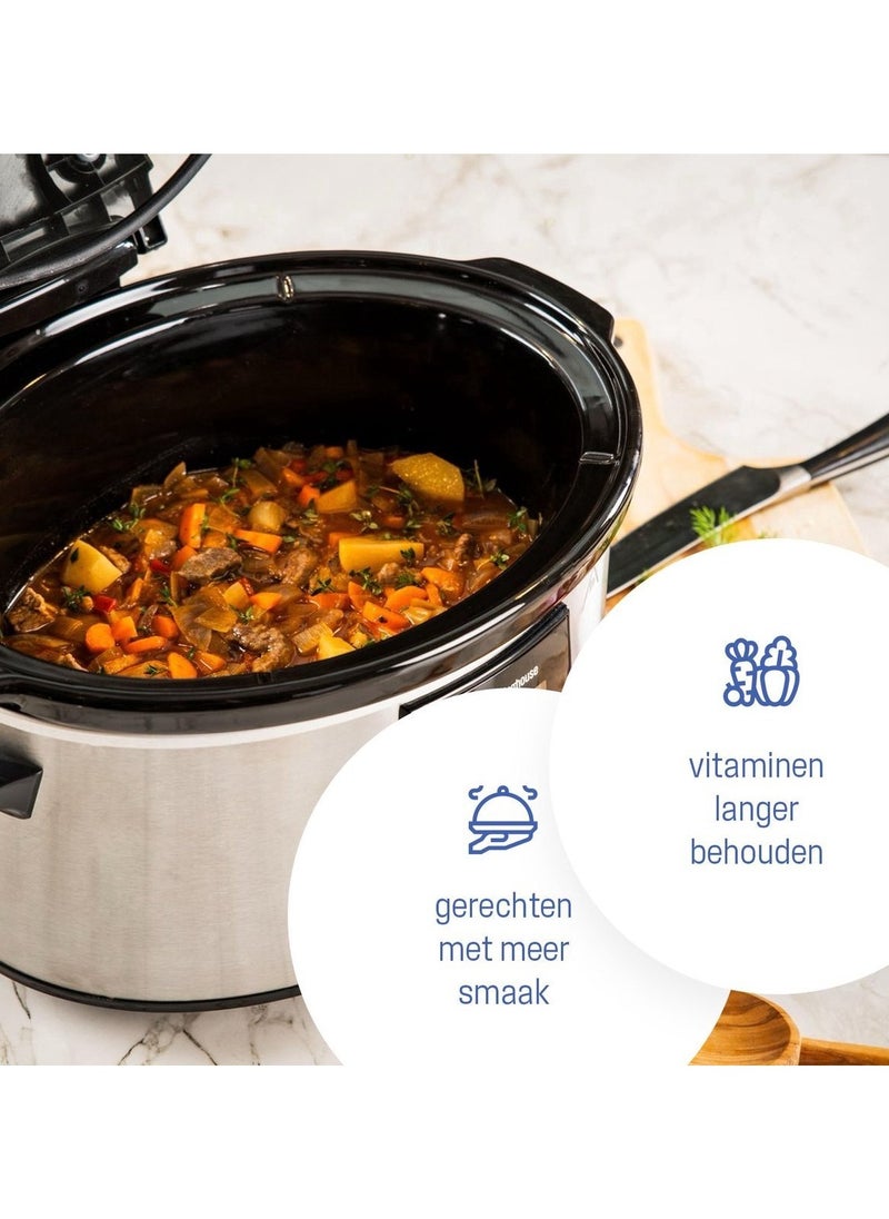 Royalty Line - Slowcooker - 6 Liters - With Removable Ceramic Inner Pan - PFAS Free - 320W - Keep Warm Function - Stainless Steel SLC1013 - Image 1