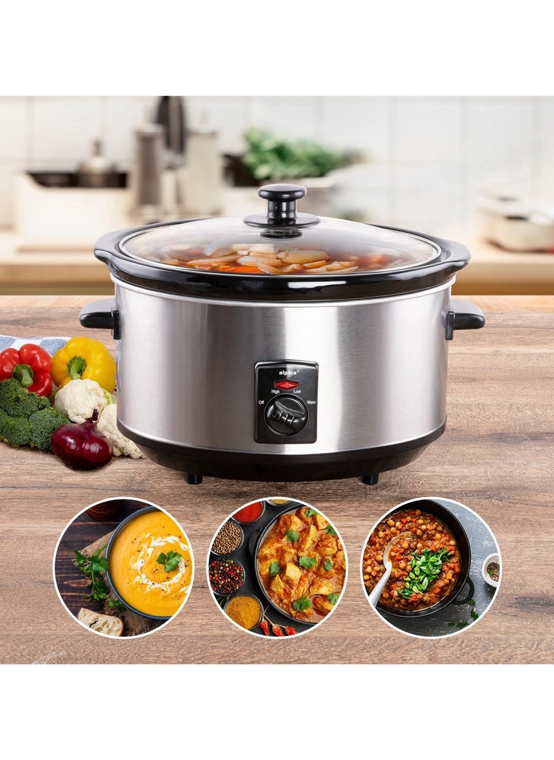Royalty Line Slowcooker - 6 Liters - With Removable Ceramic Inner Pan - PFAS Free - 320W - Keep Warm Function - Stainless Steel SLC1013  - Image 4