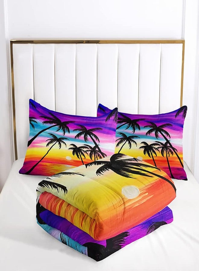 Suncloris Tropical Sunset Palm Tree Comforter Set for Kids and Adults, Queen Size Sea Ocean Sunset Quilt Bedspreads with 2 Silhouette Sunset Pillowcases - 90" x 90" (Queen, Yellow) - Image 5