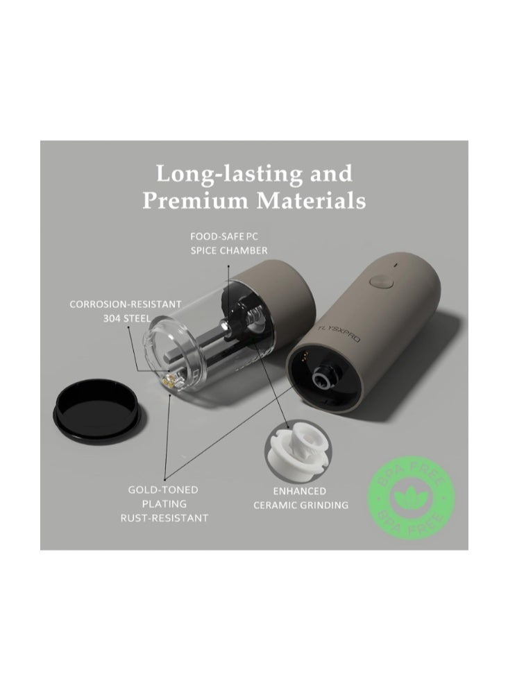 TLYSXPRO Electric Salt and Pepper Grinder Set with USB Rechargeable, Automatic One Hand Operation with Adjustable Coarseness, Pepper Mill Grinder Refillable with LED Light (2 Packs) - Image 3