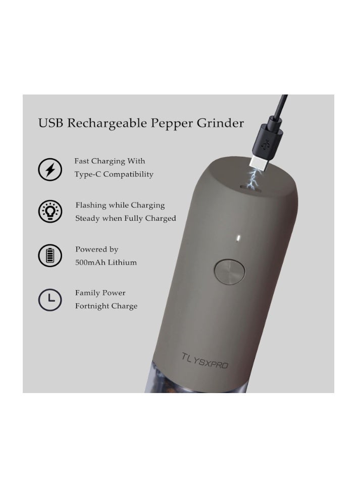 TLYSXPRO Electric Salt and Pepper Grinder Set with USB Rechargeable, Automatic One Hand Operation with Adjustable Coarseness, Pepper Mill Grinder Refillable with LED Light (2 Packs) - Image 5