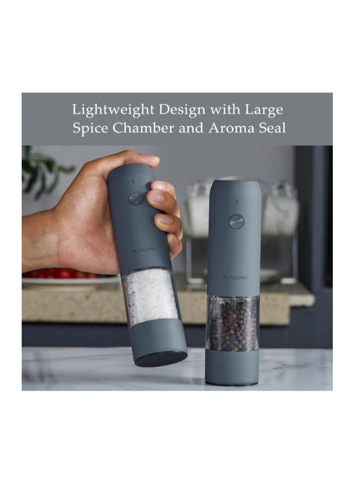 TLYSXPRO Electric Salt and Pepper Grinder Set with USB Rechargeable, Automatic One Hand Operation with Adjustable Coarseness, Pepper Mill Grinder Refillable with LED Light (2 Packs) - Image 4