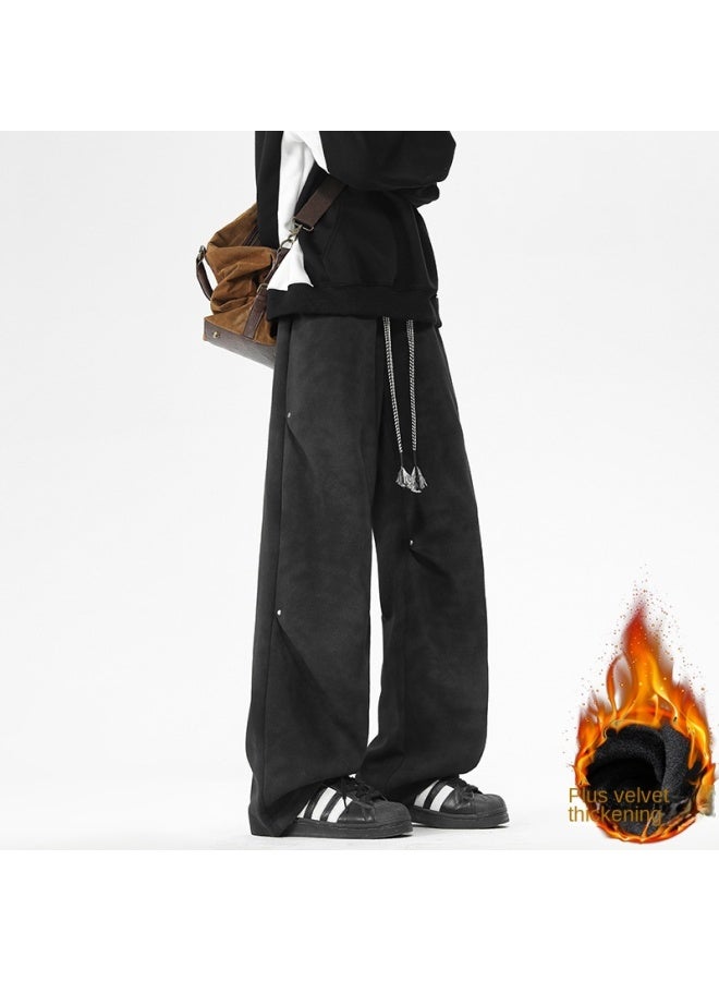 Casual Pants Winter Style American Tie-dye Dirty Pants Men's Kukri Vibe Design Fleece Wide-leg Straight-leg Loose - Image 4