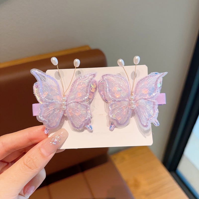 Generic New Antique Childrens Hairpin Hanfu Ancient Clothes Hair Accessories Cute Girls Tassel Flower Hairpin Little Girls Super Fairy Clip 24# purple butterfly pair clip