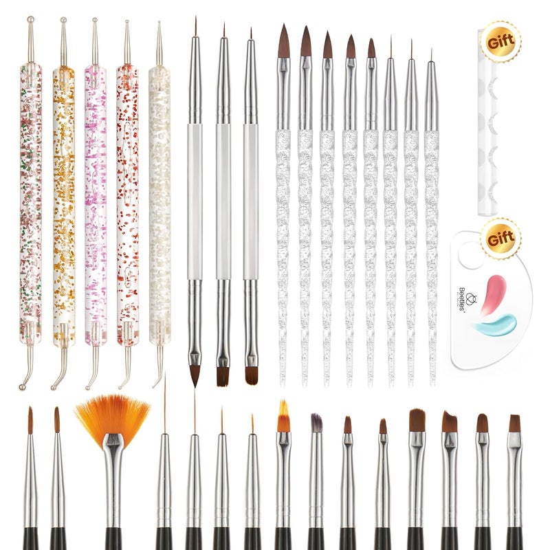 beetles Gel Polish Beetles 31pcs Nail Art Brushes Nail Dotting Tools Nail Drawing Pens Nail Dust Brush Striping Nail Art Liner Brushes Nail Art Pens with Nail Brush Holder All in One for Starter Nail Art Design 