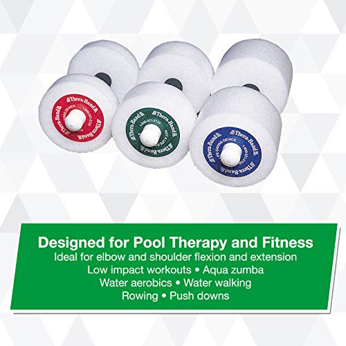 THERABAND Water Weights, Aquatic Dumbbells for Pool Fitness, 2 Foam Weights with Padded Grip for Water Aerobics, Therapy, Workouts, Pool Exercise Equipment, Aqua Training, Green, Medium, Intermediate - Image 3