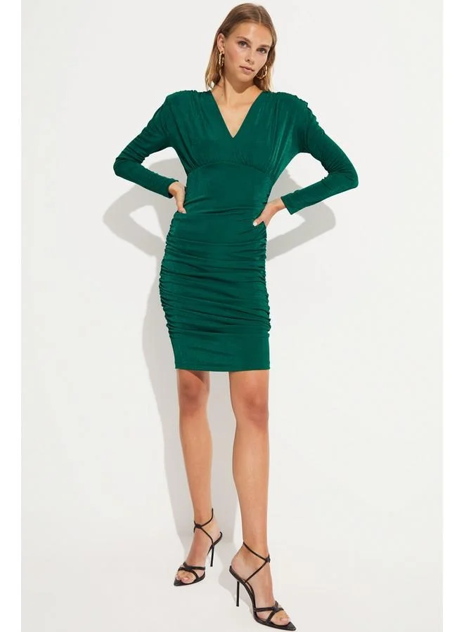 JUNE June Women's Slim Fit V-Neck Draped Mini Dress