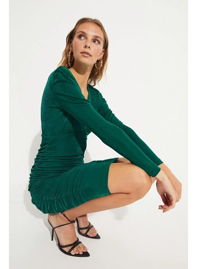 JUNE June Women's Slim Fit V-Neck Draped Mini Dress