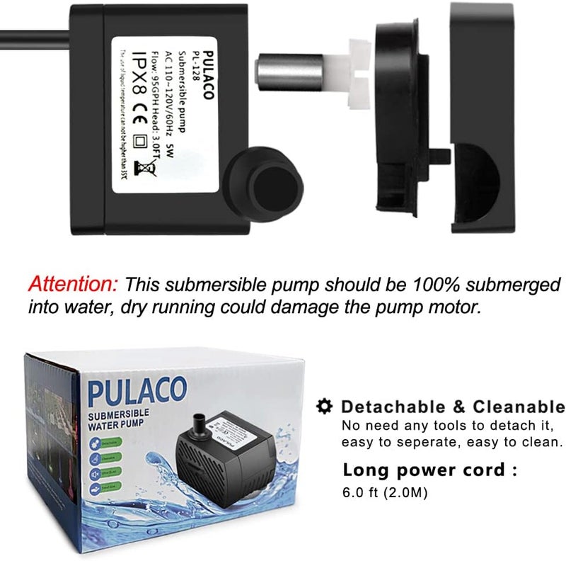 PULACO 50GPH 3W Mini Submersible Water Pump for Aquariums, Fish Tank, Pond, Fountain, Hydroponics - Image 3