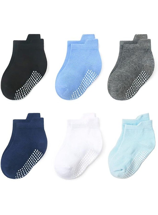 بيوينتي 6 أزواج من جوارب الكاحل القطنية المانعة للانزلاق مع عدم الانزلاق للأطفال من عمر 1-3 سنوات، جوارب أطفال صغار - Image 1