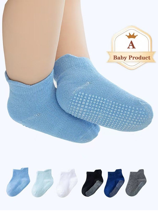 بيوينتي 6 أزواج من جوارب الكاحل القطنية المانعة للانزلاق مع عدم الانزلاق للأطفال من عمر 1-3 سنوات، جوارب أطفال صغار - Image 2