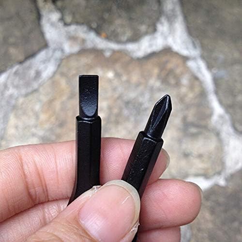 Kruvad Stainless Steel Mini Slotted Screwdriver Key Shape Keychain Pocket Repair Tool EDC Outdoor Multifunction KeyChain Silver Ring Black Phillips Cross Tool Keychain Easy To Carry [ 7x1x1 CM ] - Image 2