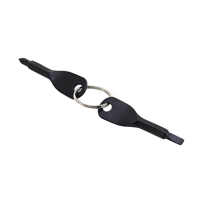 Kruvad Stainless Steel Mini Slotted Screwdriver Key Shape Keychain Pocket Repair Tool EDC Outdoor Multifunction KeyChain Silver Ring Black Phillips Cross Tool Keychain Easy To Carry [ 7x1x1 CM ] - Image 3
