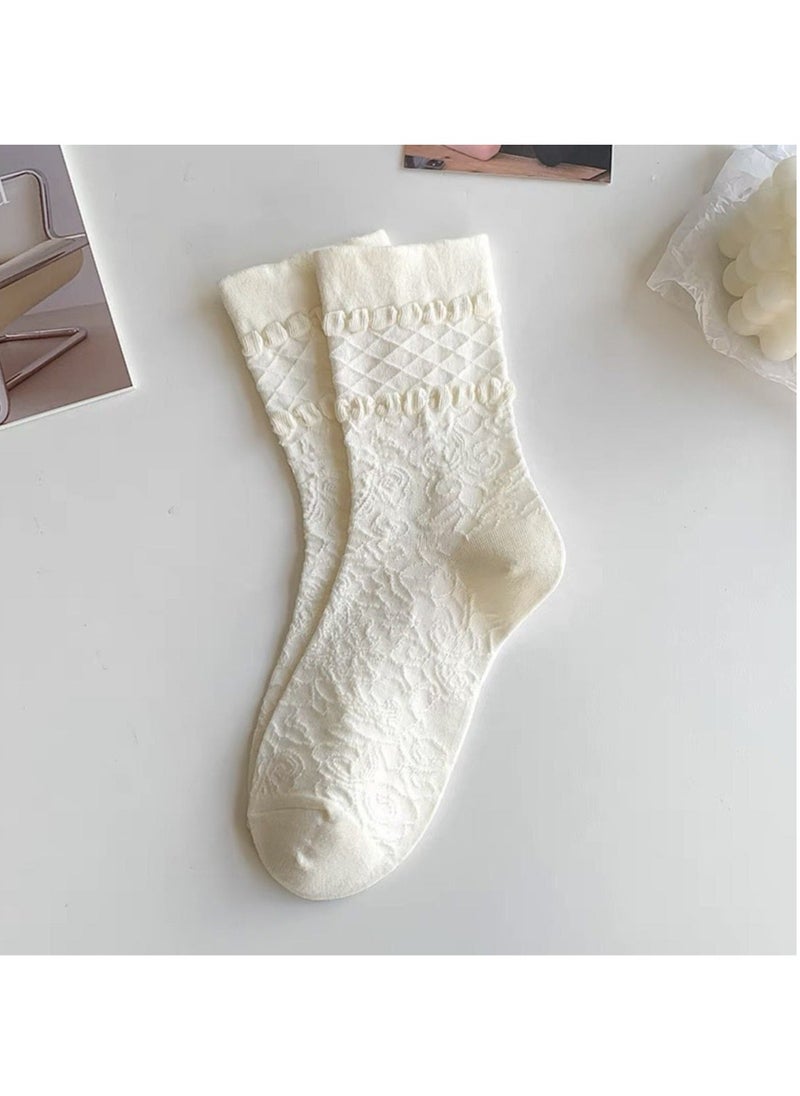 Generic - Cute and soft socks in off white for women 3 pieces - Image 1
