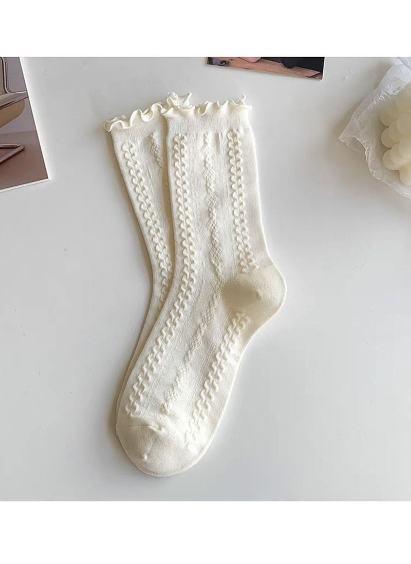 Generic - Cute and soft socks in off white for women 3 pieces - Image 1